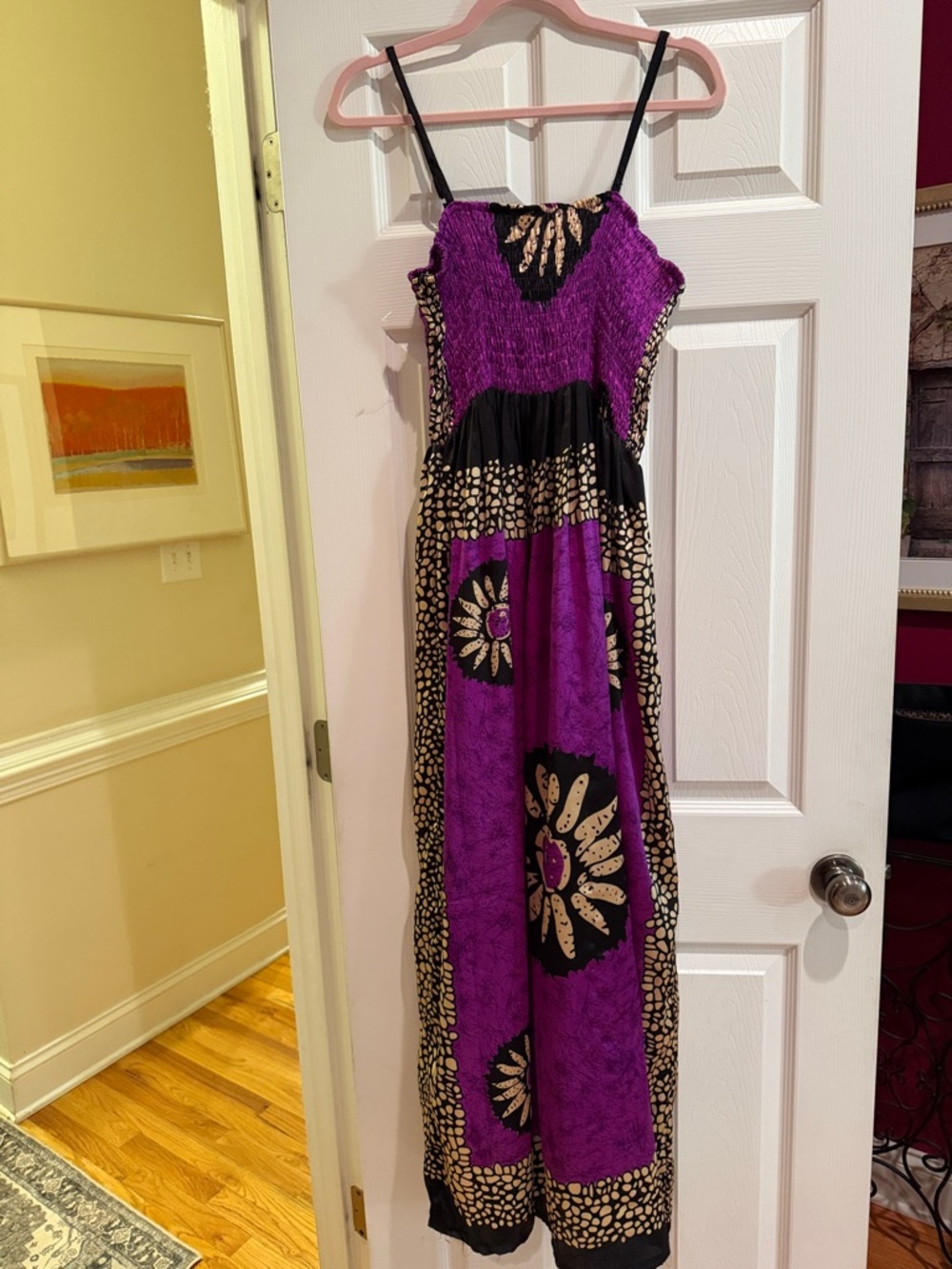India Boutique Purple Maxi Dress with Black & Cream Floral Print